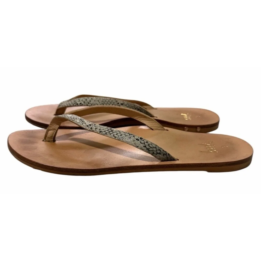 Beek Seabird Leather Thong Sandals Snake Skin Print Women's Size 9